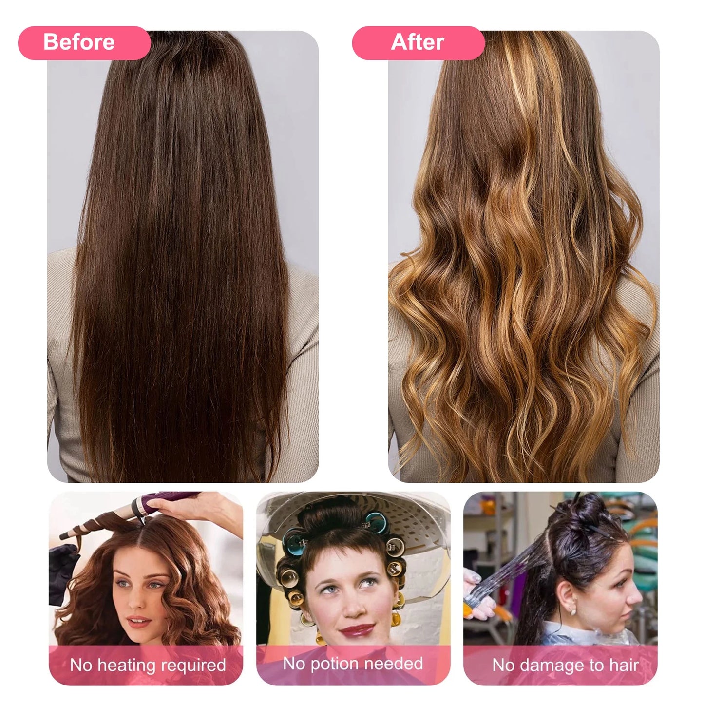Heatless Curling Headband,  Hair Curling Rod, No Hot Hair Roller, Foam Curl Ribbon with Hair Claw Clip and Scrunchies