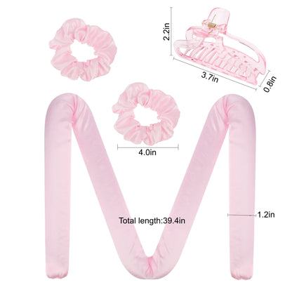 Heatless Curling Headband,  Hair Curling Rod, No Hot Hair Roller, Foam Curl Ribbon with Hair Claw Clip and Scrunchies