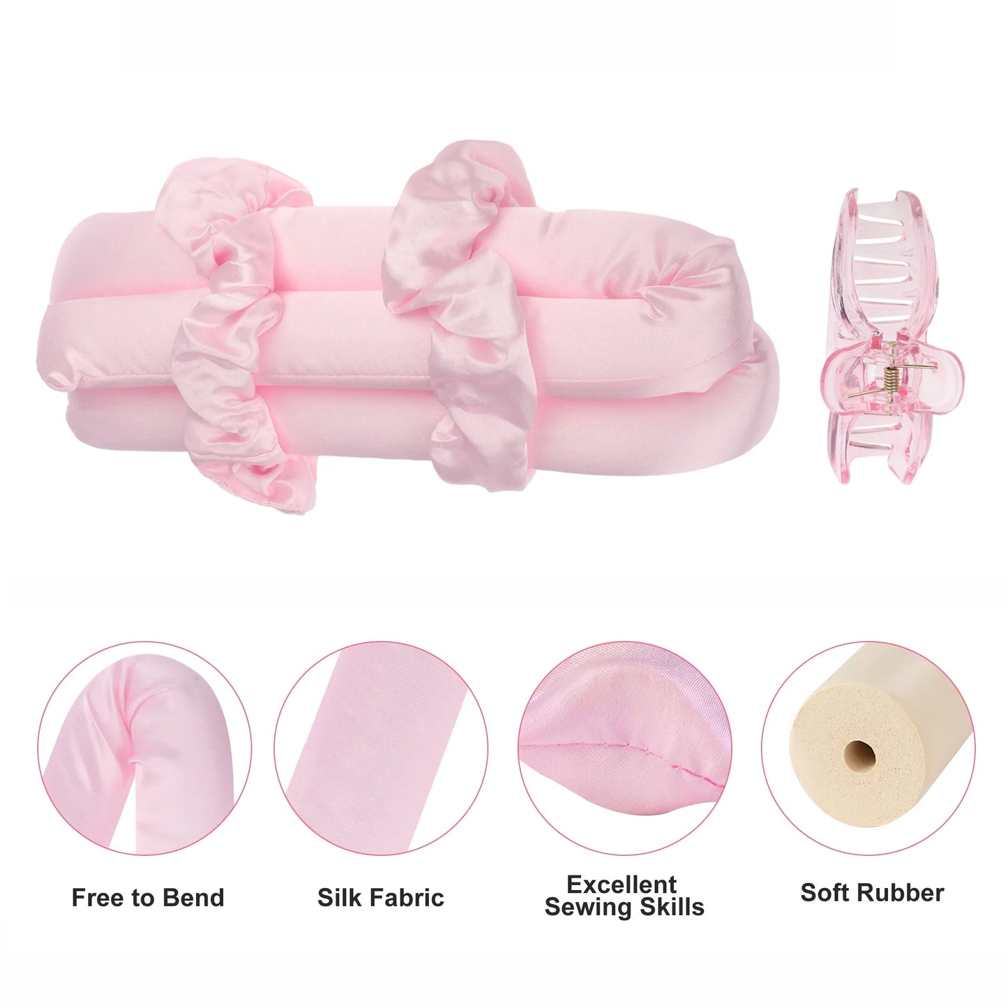 Heatless Curling Headband,  Hair Curling Rod, No Hot Hair Roller, Foam Curl Ribbon with Hair Claw Clip and Scrunchies